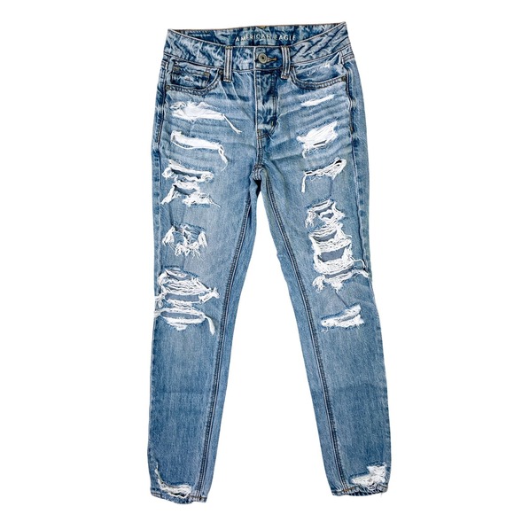American Eagle Outfitters Denim - American Eagle Tomgirl Jeans Womens 00 Light Wash Distressed Button Fly Denim